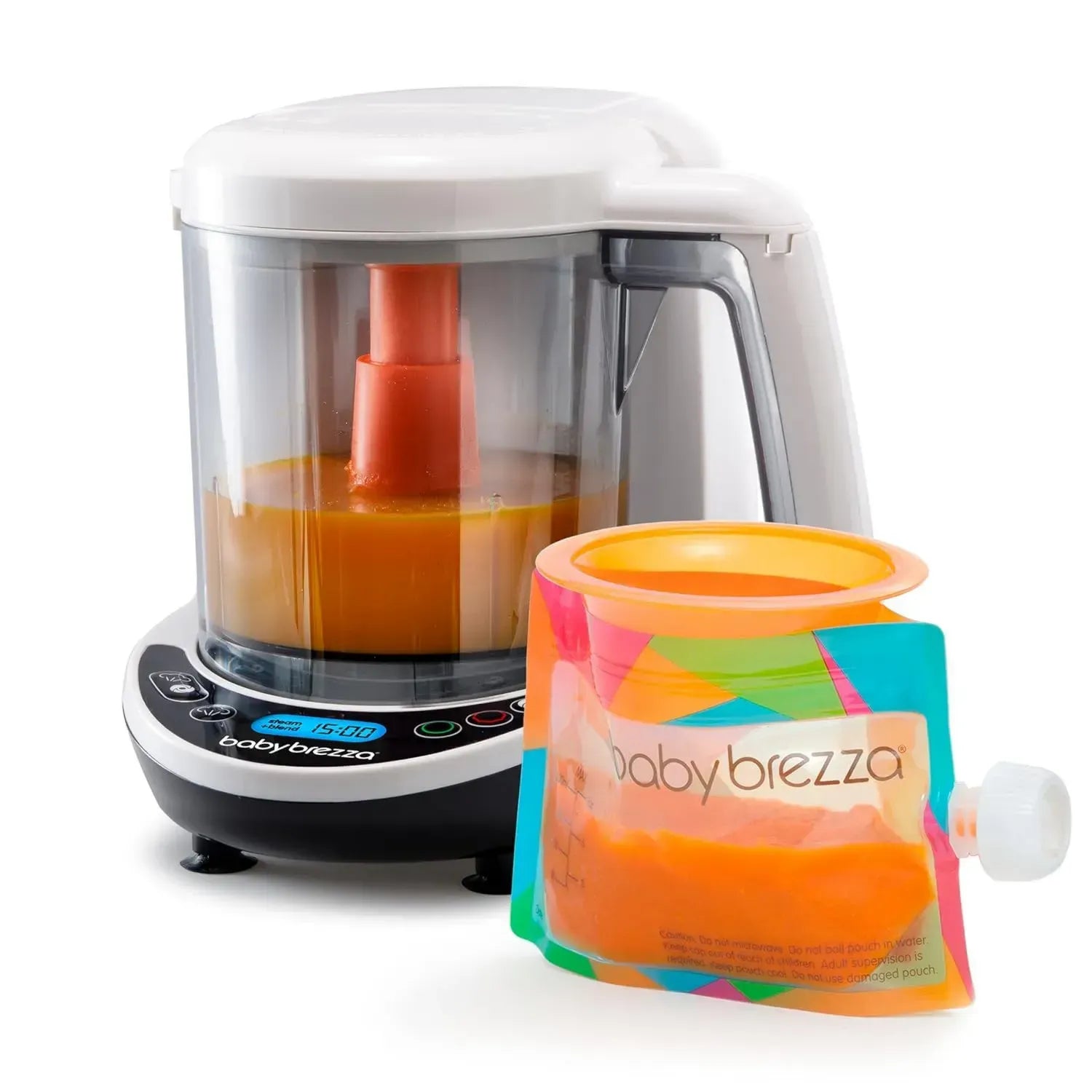 Baby Brezza 3-in-1 Babynahrung Zubereiter – Dampfen, Pürieren, Kombi – 800ml BPA-frei – Inklusive Beutel & Trichter – Mit LCD-Display