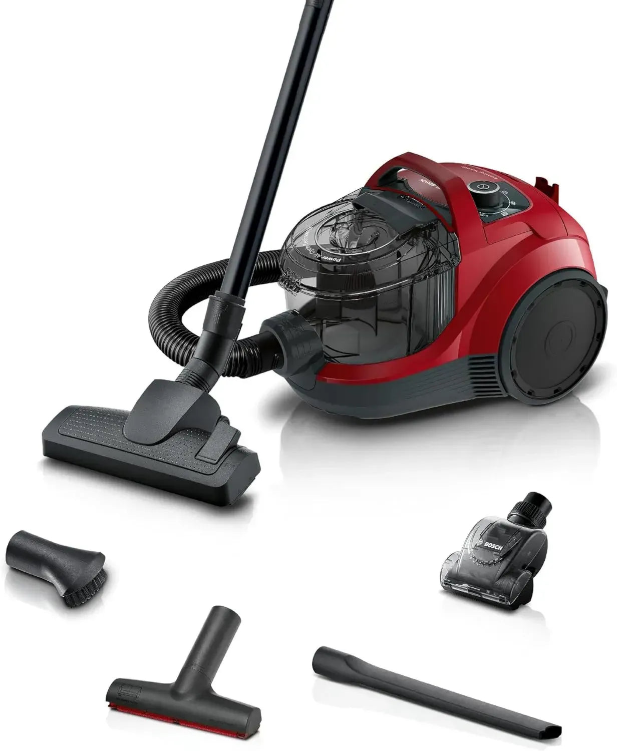 Bosch beutelloser Staubsauger Serie 4 BGS21CAR, Hygiene-Filter, 10 Jahre Garantie, leistungsstark, vielseitige Düsen, optimale Fahrzeugpflege, kompakt, 750 W, rot