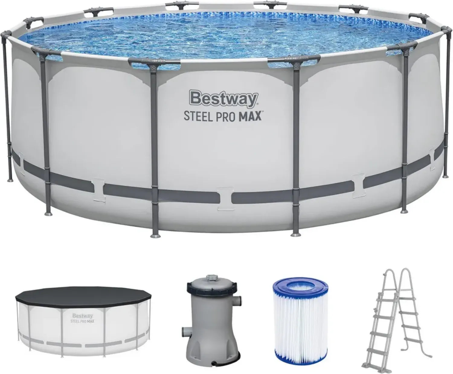 Bestway Stahlrahmen Pool Set mit Pumpe 366x122 cm, Grau, Rund