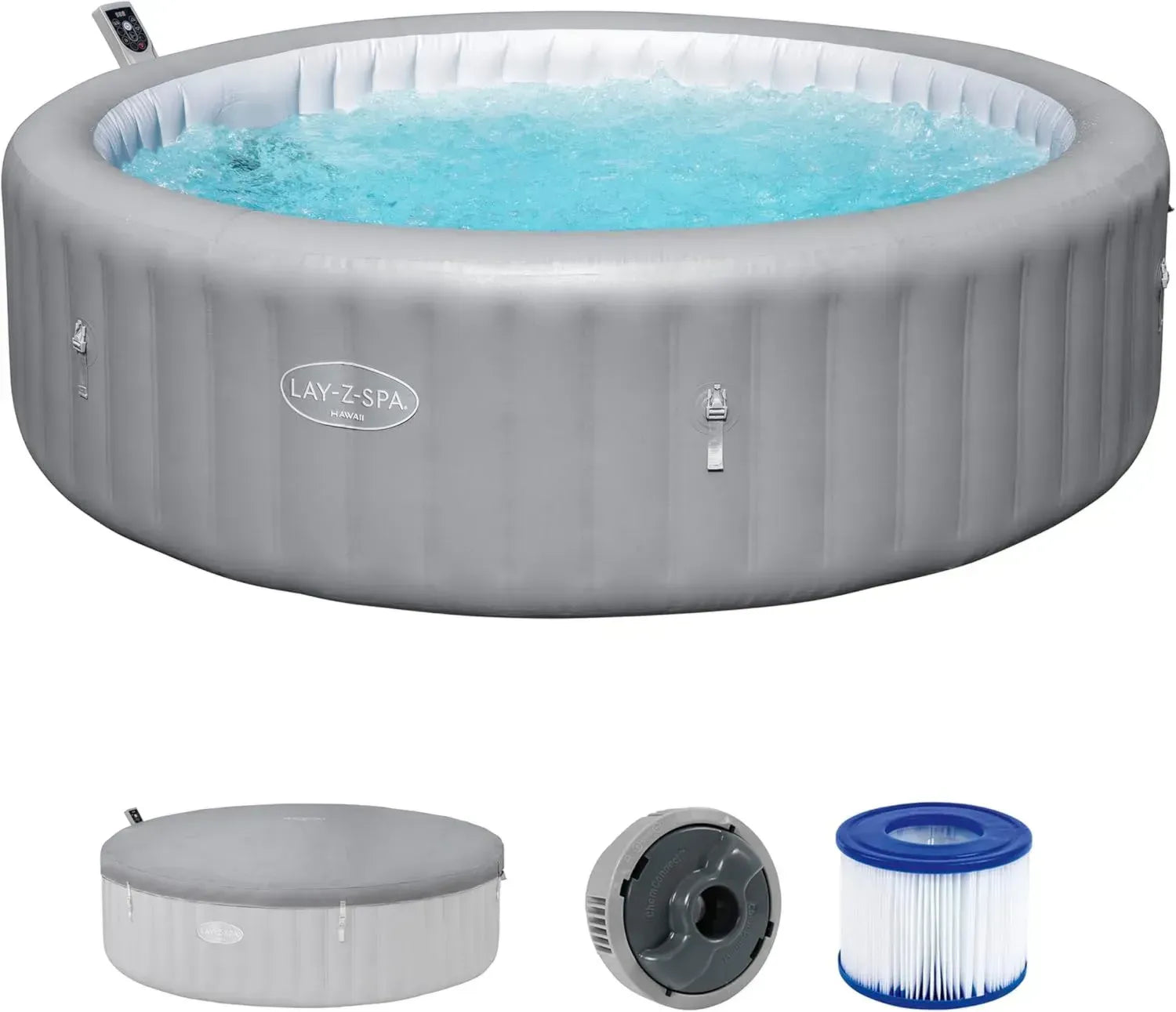 Bestway Lay-Z-Spa Hawaii AirJet Whirlpool – Aufblasbarer Outdoor-Spa für 8 Personen, 190 AirJet-Düsen, energiesparende Isolierung, App-Steuerung, Heizung bis 40°C, integrierter Frostschutz, robustes TriTech-Material