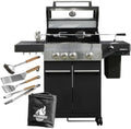 Premium Gasgrill Hektor 3B-S mit Drehspieß und Abdeckhaube - Komplette Ausstattung inklusive 4 Grillzubehör, Sear-Brenner und Seitenkocher für Garten und Terrasse