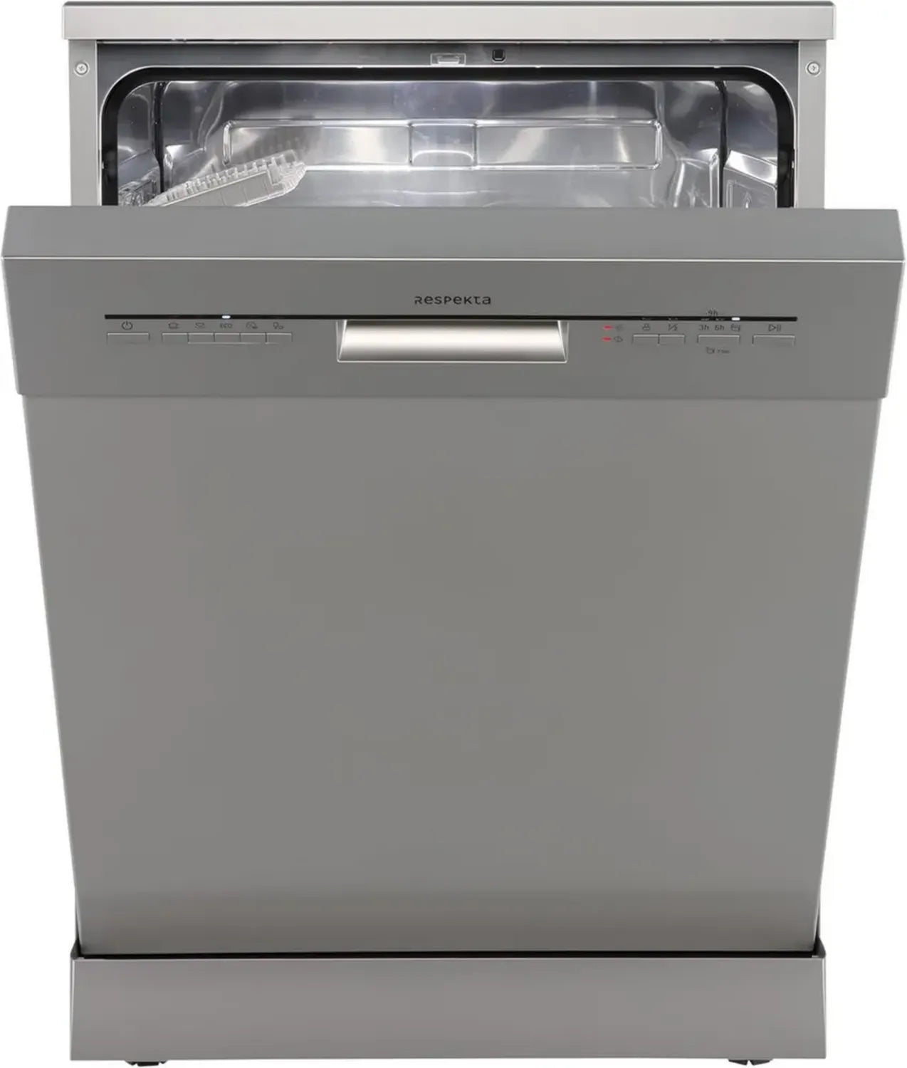 Respekta Bena Geschirrspüler 60 cm - Freistehend, 5 Programme, Startzeitvorwahl, Automatische Türöffnung, 49 dB, Silber, Energieklasse D