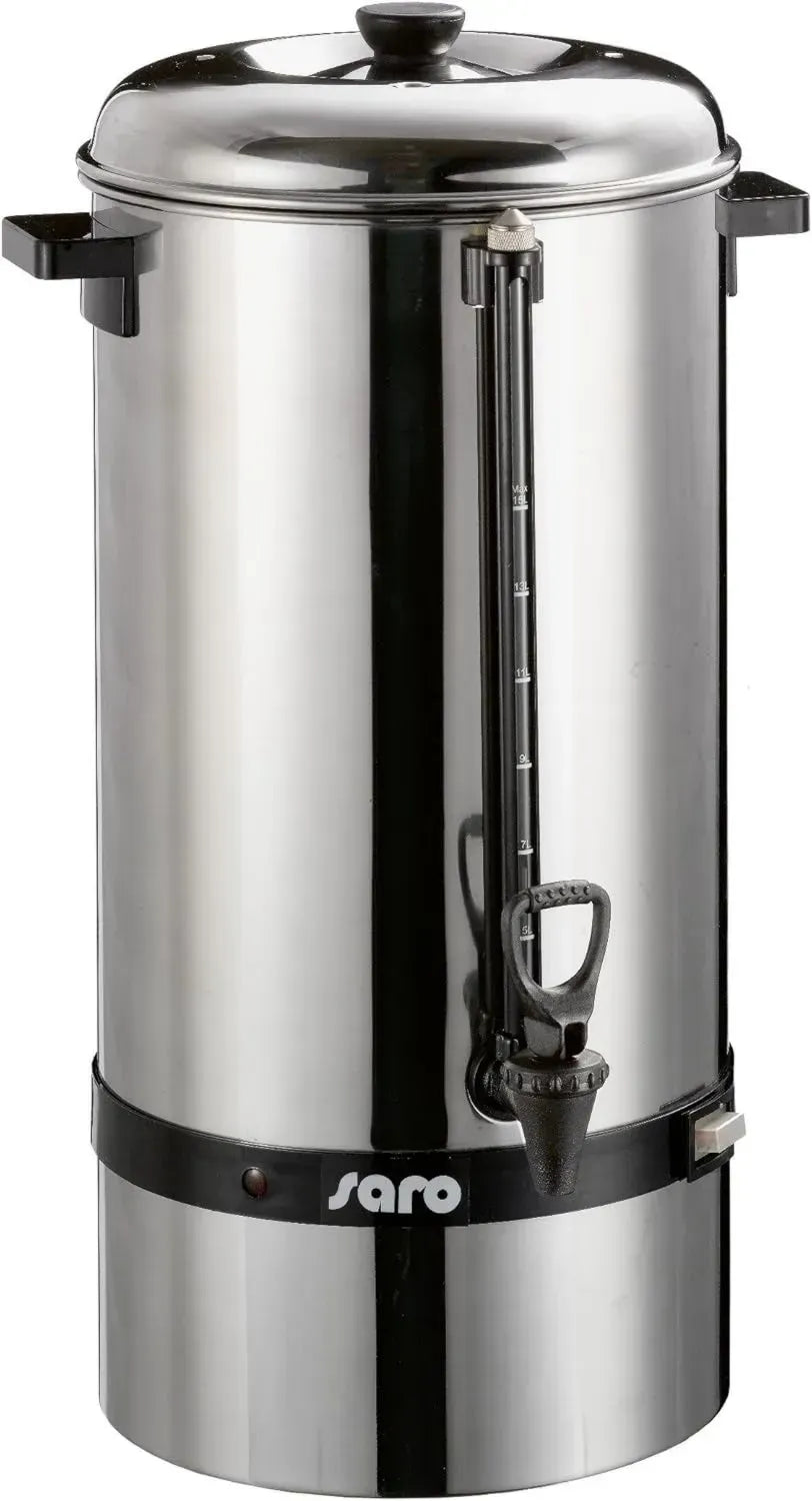 Saro Edelstahl Kaffeemaschine 15L mit Rundfilter, 100 Tassen, 1,5 kW, SAROMICA 6015, Warmhaltefunktion, Sicherheitszapfhahn und Peilglas