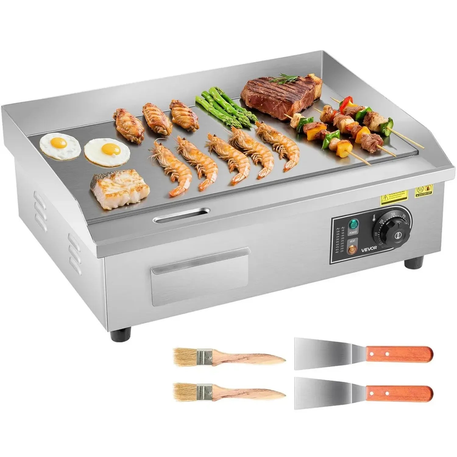 VEVOR Profi Elektrogrill 3200W, Temperatur 50-300°C, Grillplatte mit Zubehör