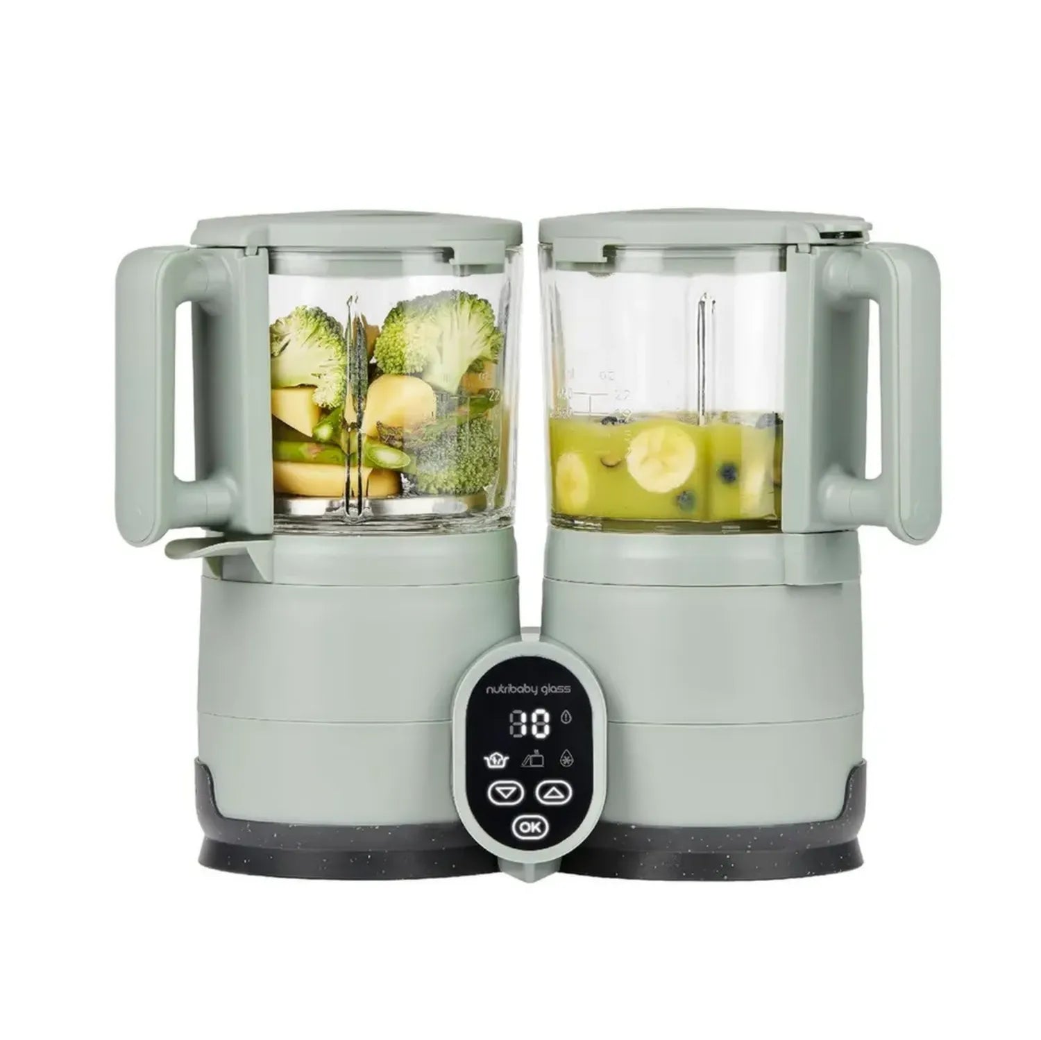 Babymoov Nutribaby Glas Celadon - 4-in-1 Babynahrungsbereiter: Dampfen, Mixen, Aufwärmen, Sterilisieren, 1900 ml