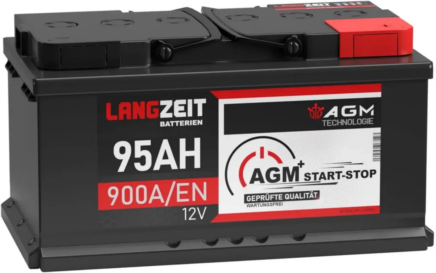 LANGZEIT AGM Autobatterie 95Ah 12V 900A mit Start-Stopp-Funktion
