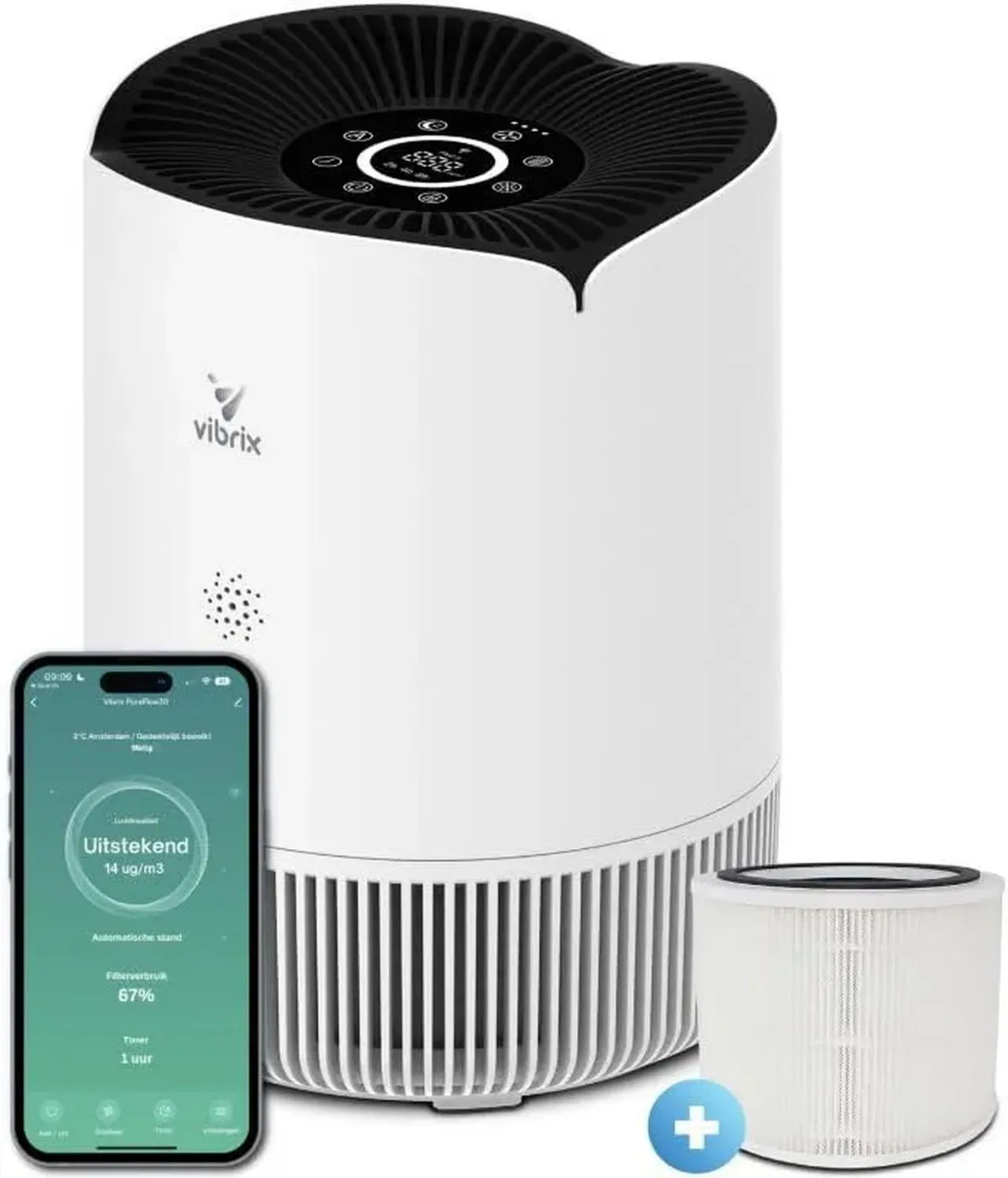 Vibrix Luftreiniger PureFlow30 mit H13 HEPA-Filter, 5-Stufige Filtration, App-Steuerung, Ideal für bis zu 50 m²