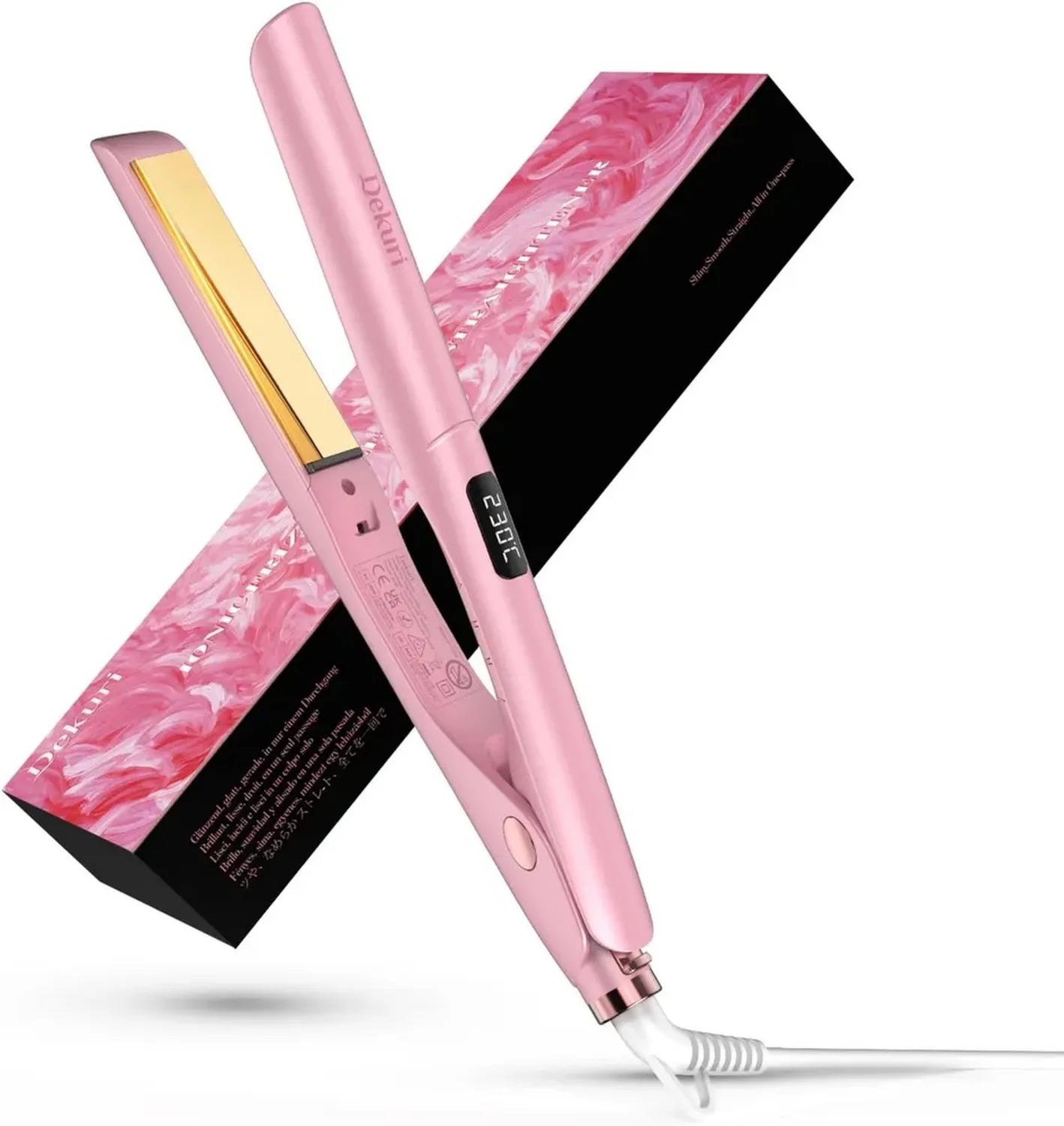 Dekuri 2in1 Haarglätter und Lockenstab, Titanplatte, 30s Aufheizung, 120-230℃, LED-Anzeige, Ionen-Technologie, für Frauen - Rosa