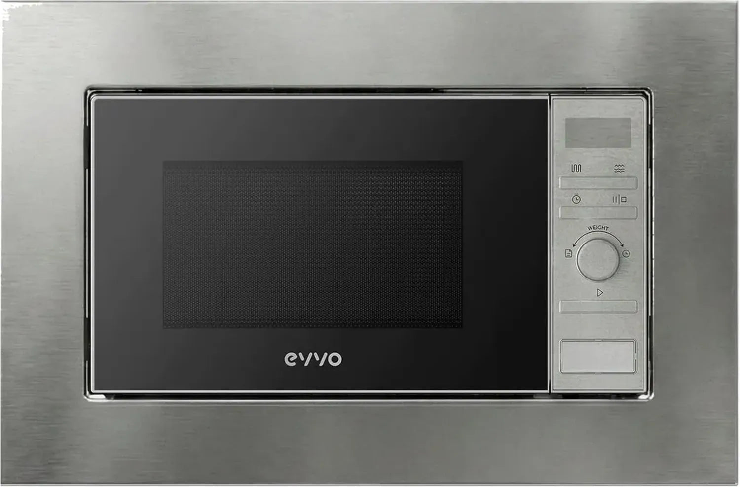 EVVO Einbaumikrowelle 21L, Edelstahl, Grill, Digitaldisplay, Kindersicherung, Timer