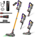 Kabelloser Akku-Staubsauger 550W, 58000Pa, 65 Min Laufzeit, LED-Display, Anti-Tangle-Bürste, 1,8L Behälter, ideal für Tierhaare, Teppiche, Hartböden, Auto, Gold