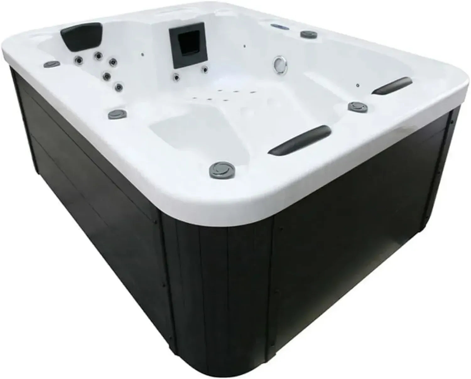 Luxus Außenwhirlpool für 3 Personen - Weißer Marmor, 27 Massagedüsen, Heizung & Beleuchtung
