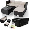 Juskys® Polyrattan Lounge Set Punta Cana M für 3-4 Personen, inkl. Abdeckung, wetterfeste Gartenmöbel mit Sofa, Sesseln, Tisch & Kissen, ideal für Garten, Terrasse & Balkon - Schwarz/Creme