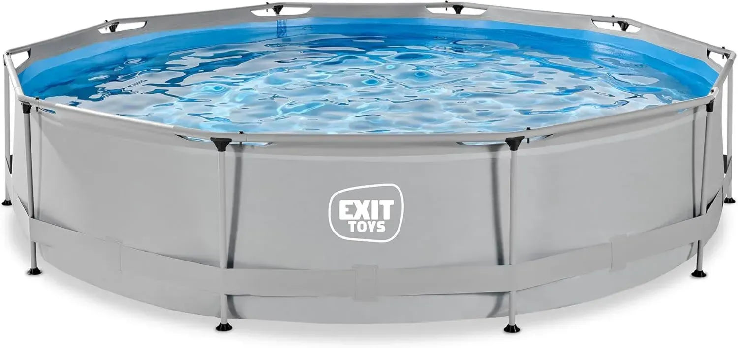 EXIT Toys Großer Rundpool Grau Ø360x76cm mit Filterpumpe - Kindersicher und Robust