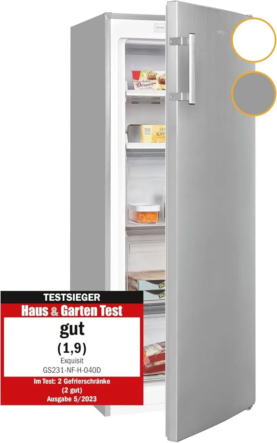 Hocheffizienter NoFrost-Gefrierschrank in Edelstahloptik, 161 Liter
