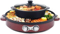 Multifunktionaler Hotpot und Raclette-Grill mit Edelstahl-Heizelement, Antihaft-Beschichtung, ideal für Koreanisches BBQ und vielseitiges Kochen (Rot)