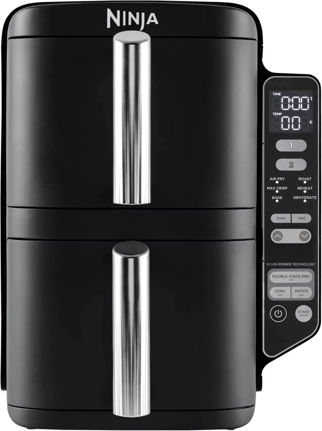 Ninja Doppelfrittierkorb Heißluftfritteuse, 7,6L Digital Air Fryer, Platzsparend, 6 Funktionen, Schwarz