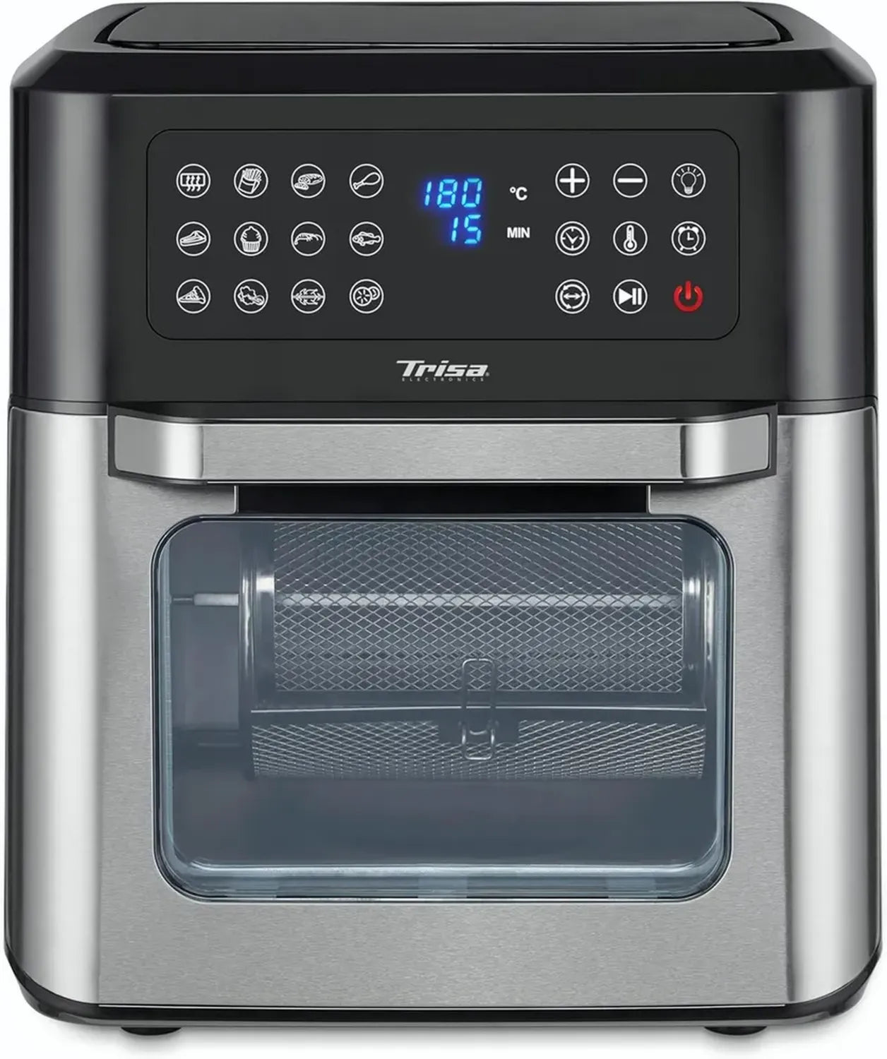 XXL Heißluftfritteuse 12L mit Sichtfenster & Touch-Display, 12-in-1 Multifunktionsofen inkl. Drehkorb & Grillspieß, Ölfreier Dörrapparat, Silber/Schwarz
