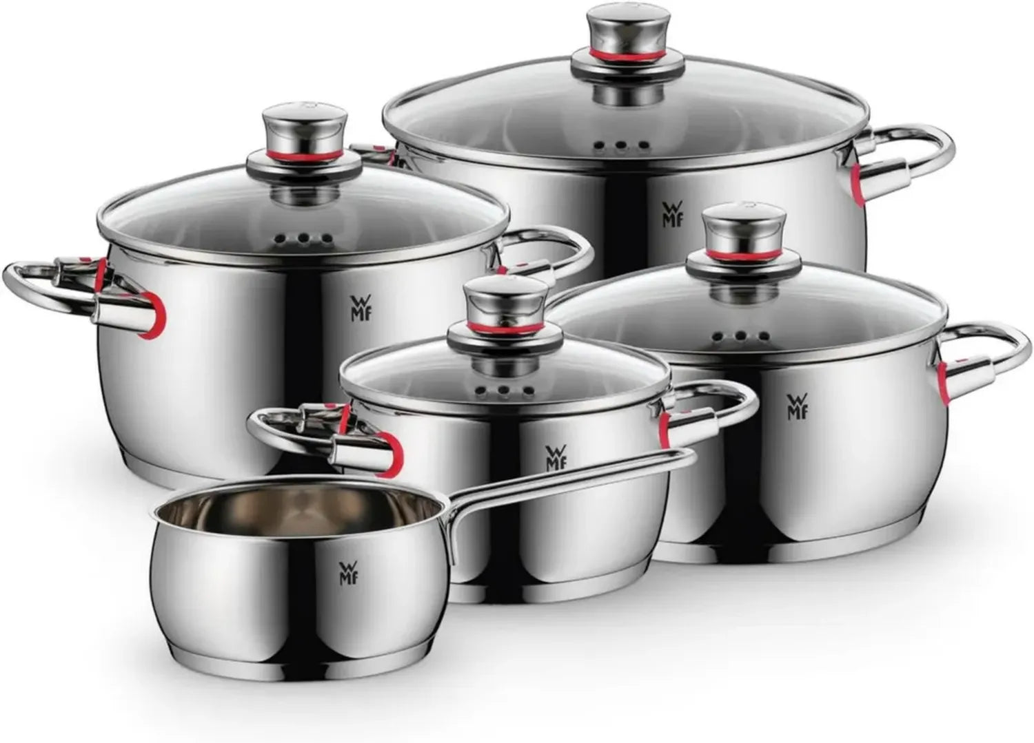 WMF Quality One Induktions-Kochtopfset, 5-teilig, aus poliertem Cromargan Edelstahl, inkl. Glasdeckel und Dampföffnung, geeignet für alle Herdarten