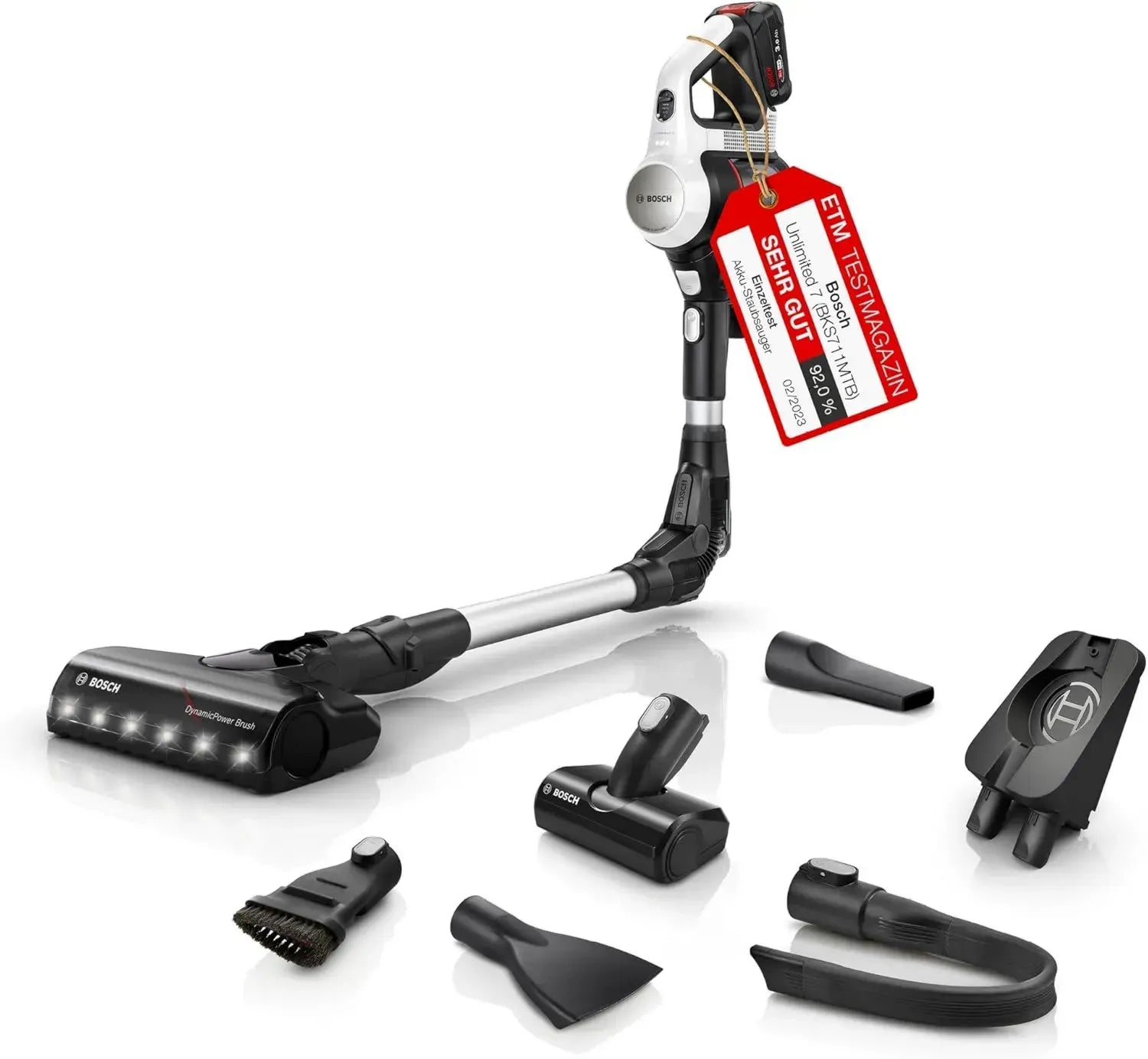 Bosch Kabelloser Akku-Staubsauger Unlimited 7 mit Knickrohr und LED, beutellos, Wechselakku, Mini-Turbodüse, 10 Jahre Garantie