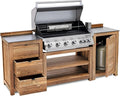 Teakholz Outdoor-Küche Set: 6-Brenner Edelstahl-Gasgrill im Merlin 641 Stil