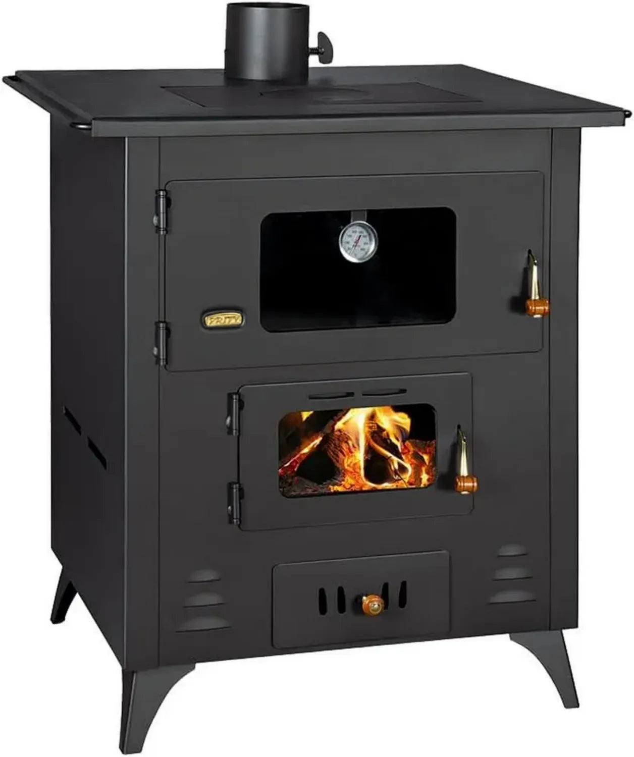Prity Holzofen 1P50R, 14 kW, mit Back- und Kochfunktion, bis 79 m², Schwarz/Graphit