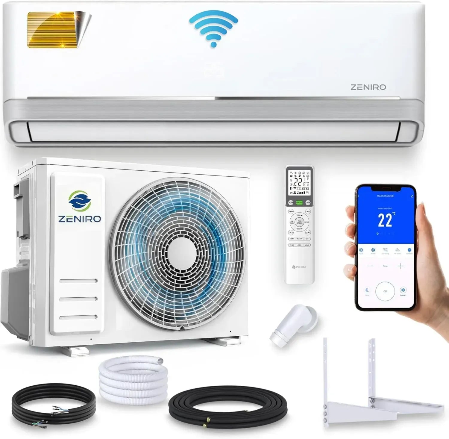 Split-Klimaanlage 12000 BTU 3,5kW A++ mit Heizfunktion, WiFi/App-Steuerung und 4D AirFlow, inklusive Montagezubehör, vorgefüllt mit R32