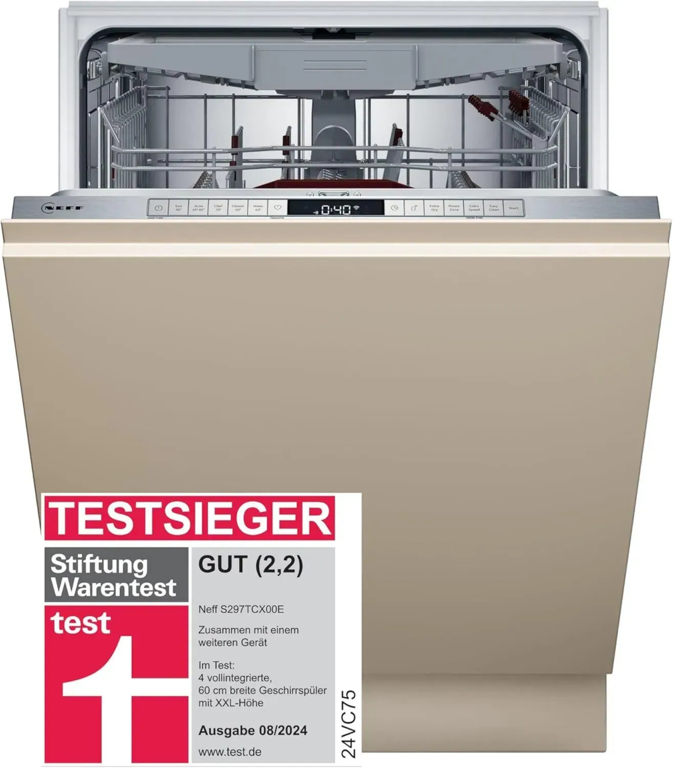 NEFF S297TCX00E Vollintegrierter Geschirrspüler 60 cm, Made in Germany, Besteckschublade, Zeolith-Technologie, Smart Start, Automatische Türoffnung