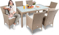 Verona Polyrattan Sitzgruppe - Exklusives Lounge-Set mit Glastisch und 6 Stühlen, ideal für Garten und Terrasse in Beige