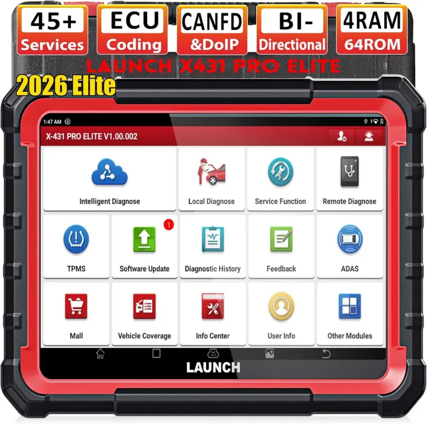 LAUNCH X431 PRO Elite OBD2-Diagnosetool mit ECU-Codierung, bidirektionale Kontrolle, umfassende Systemdiagnose, über 45 Servicefunktionen, CANFD & DOIP, V.A.G. geführte Funktion, 2 Jahre Updates