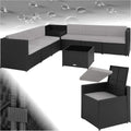 Modulares Polyrattan Loungeset für Balkon, mit Tisch und Aufbewahrung - Schwarz