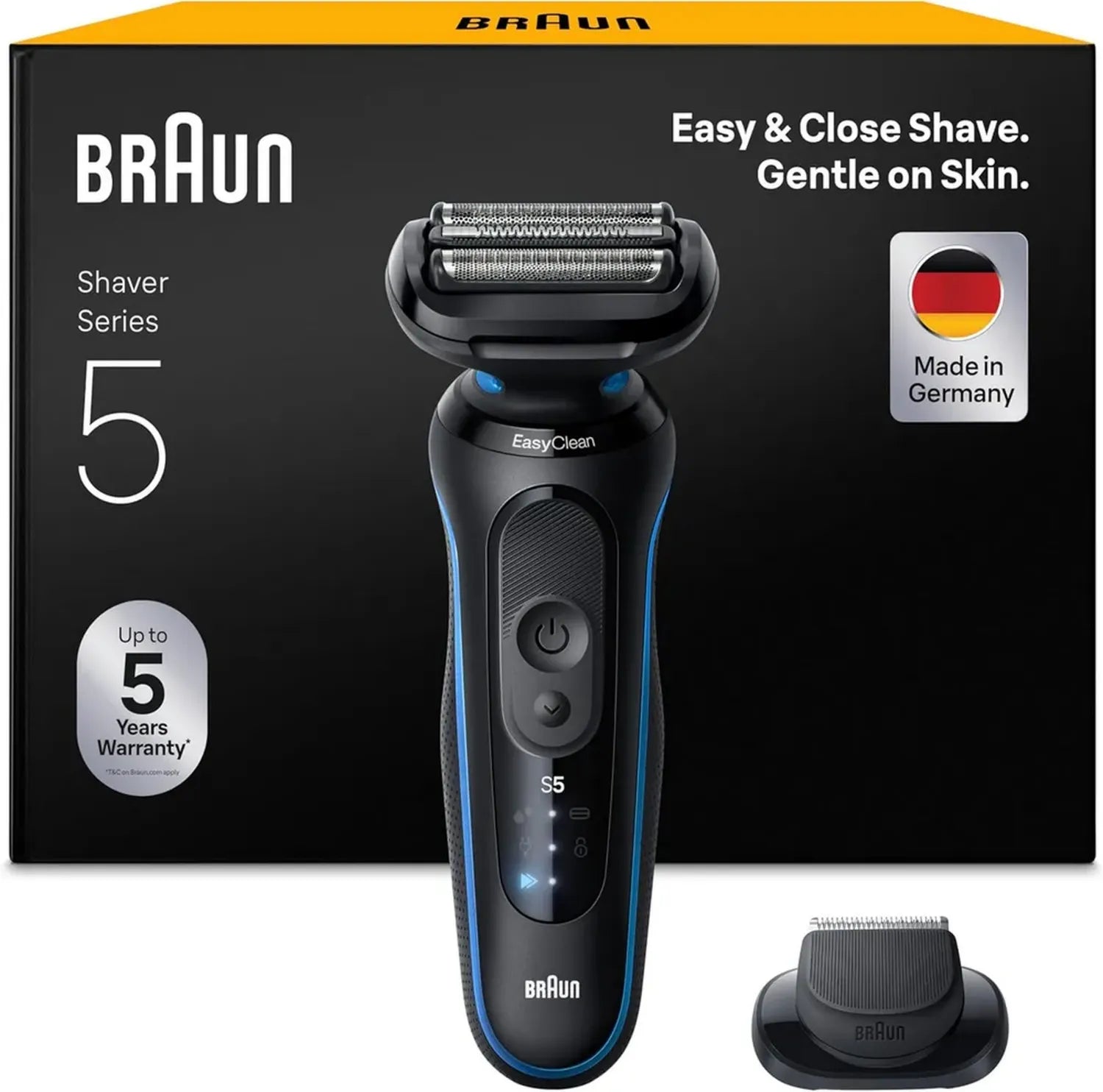 Braun Series 5 Elektrorasierer für Männer, 50 Min. Akkulaufzeit, Präzisionstrimmer, Kabelloses Nass- und Trockenrasieren, Wasserdicht, Hergestellt in Deutschland, Modell 52-B1200si, Blau