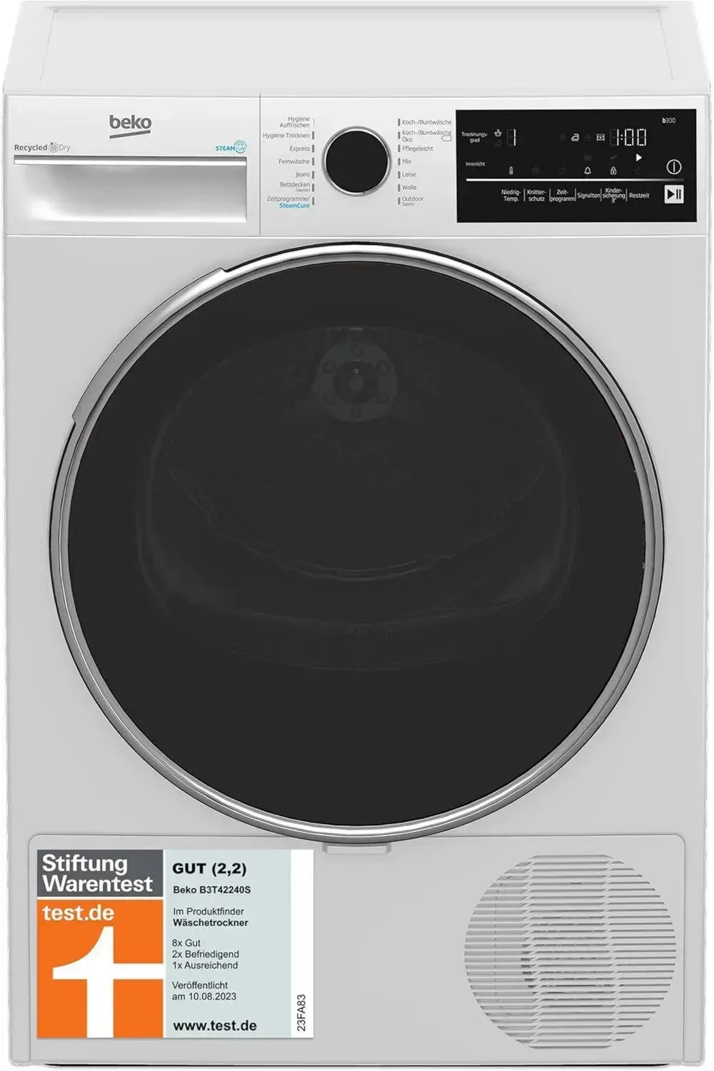 Beko Wärmepumpentrockner 8 kg, Allergikerfreundlich, Hygienisches Trocknen, Dampffunktion, 14 Programme, Weiß