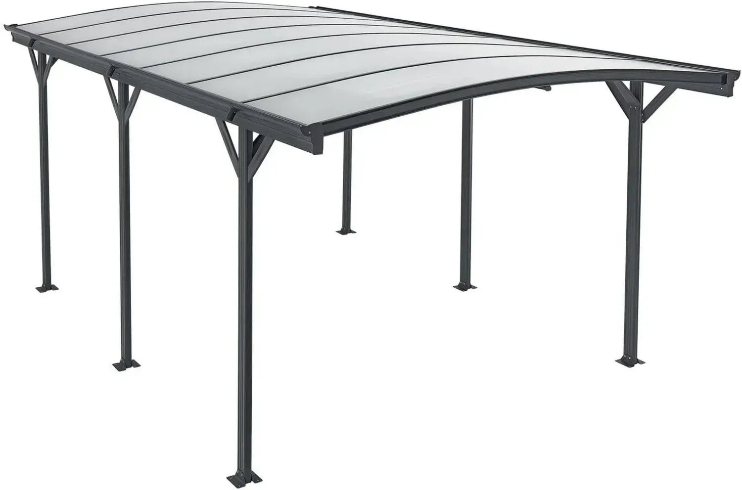 Aluminium Carport mit Bogendach 5x3 m - Doppelstegplatten - Wetterfester Auto-Unterstand - Freistehende Montage - Dunkelgrau