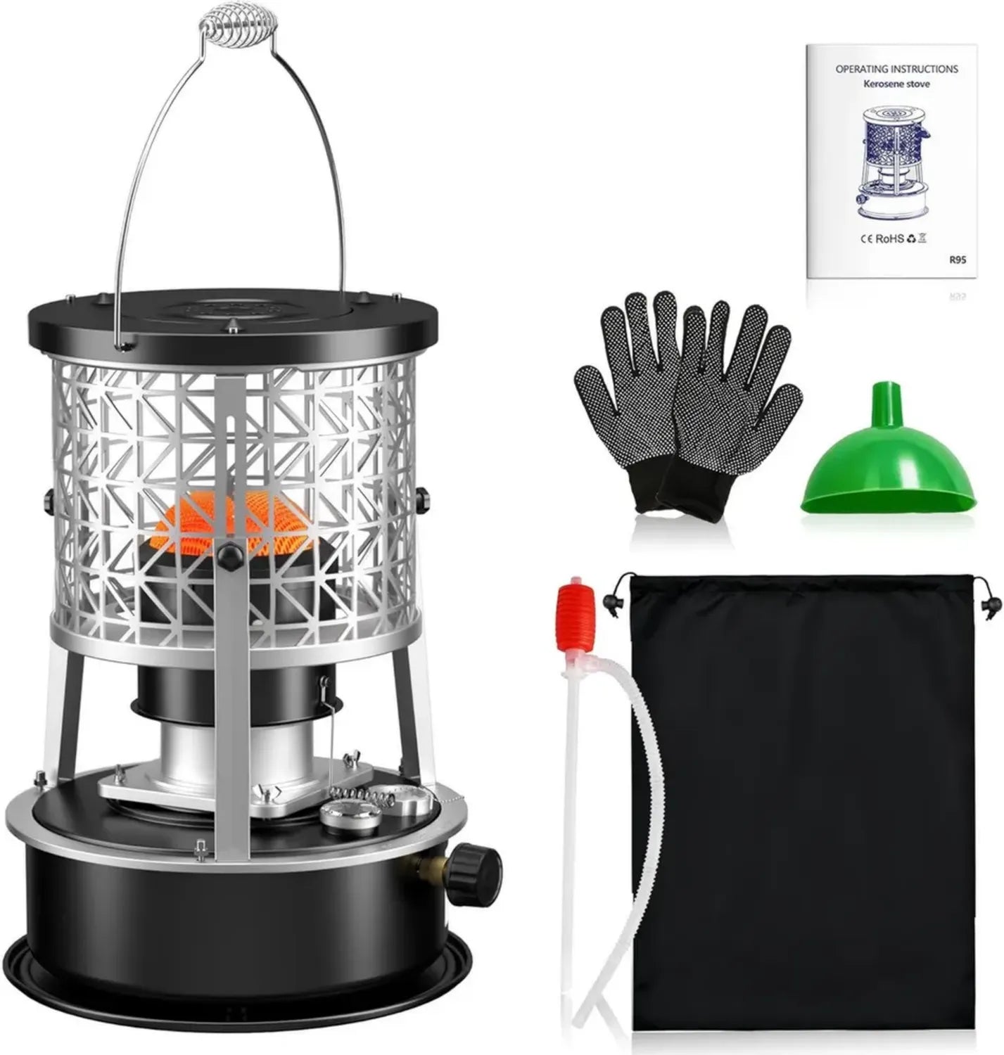Leistungsstarker GLIESE Petroleumofen 2,6 kW – Mobiler Terrassen- und Gartenheizer, ideal für Camping & Garage, 5L Tank, beheizt 15-20 m²