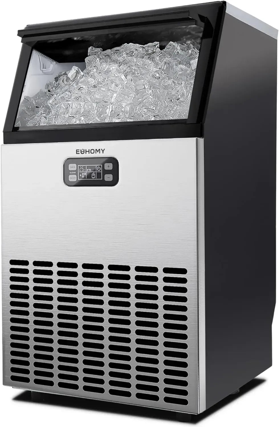 EUHOMY Professionelle Eiswürfelmaschine, Edelstahl, 45 kg/24 Std., 15 kg Speicher, mit Timer, ideal für Bars und Events