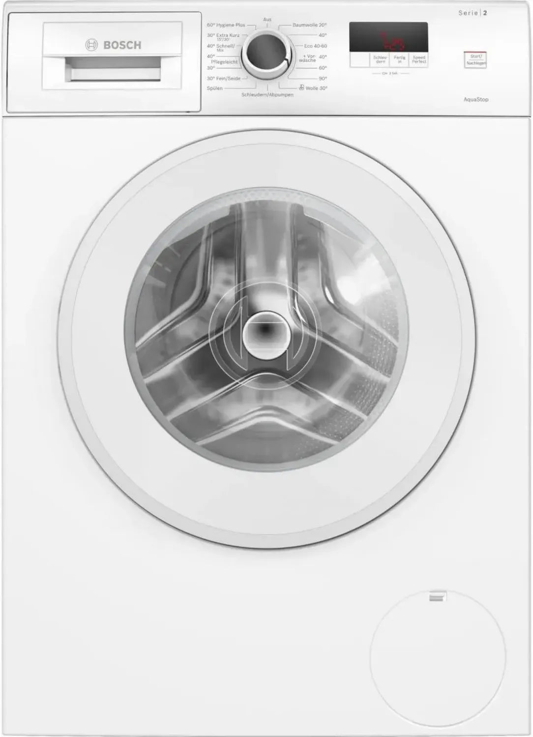 Bosch Serie 2 Waschmaschine, 7 kg, 1400 U/min, Frontlader, Schnelle Reinigung mit SpeedPerfect, LED-Touchdisplay, Anti-Vibrationsdesign, AquaStop, Weiß