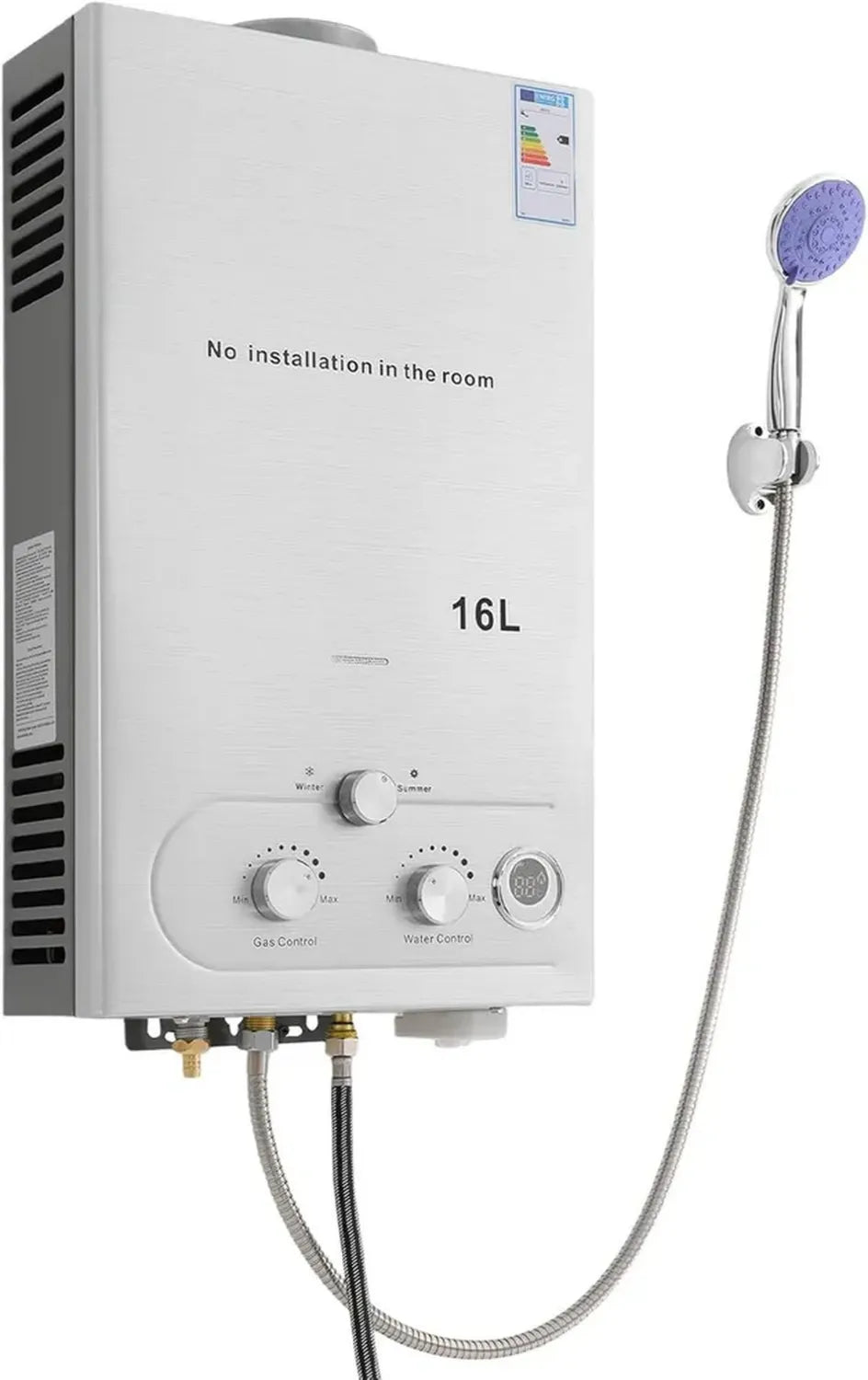 Tragbarer 16L LPG Durchlauferhitzer 32KW mit Duschset für Camping & Wohnmobile, Niederdruckstart ab 0,15 bar