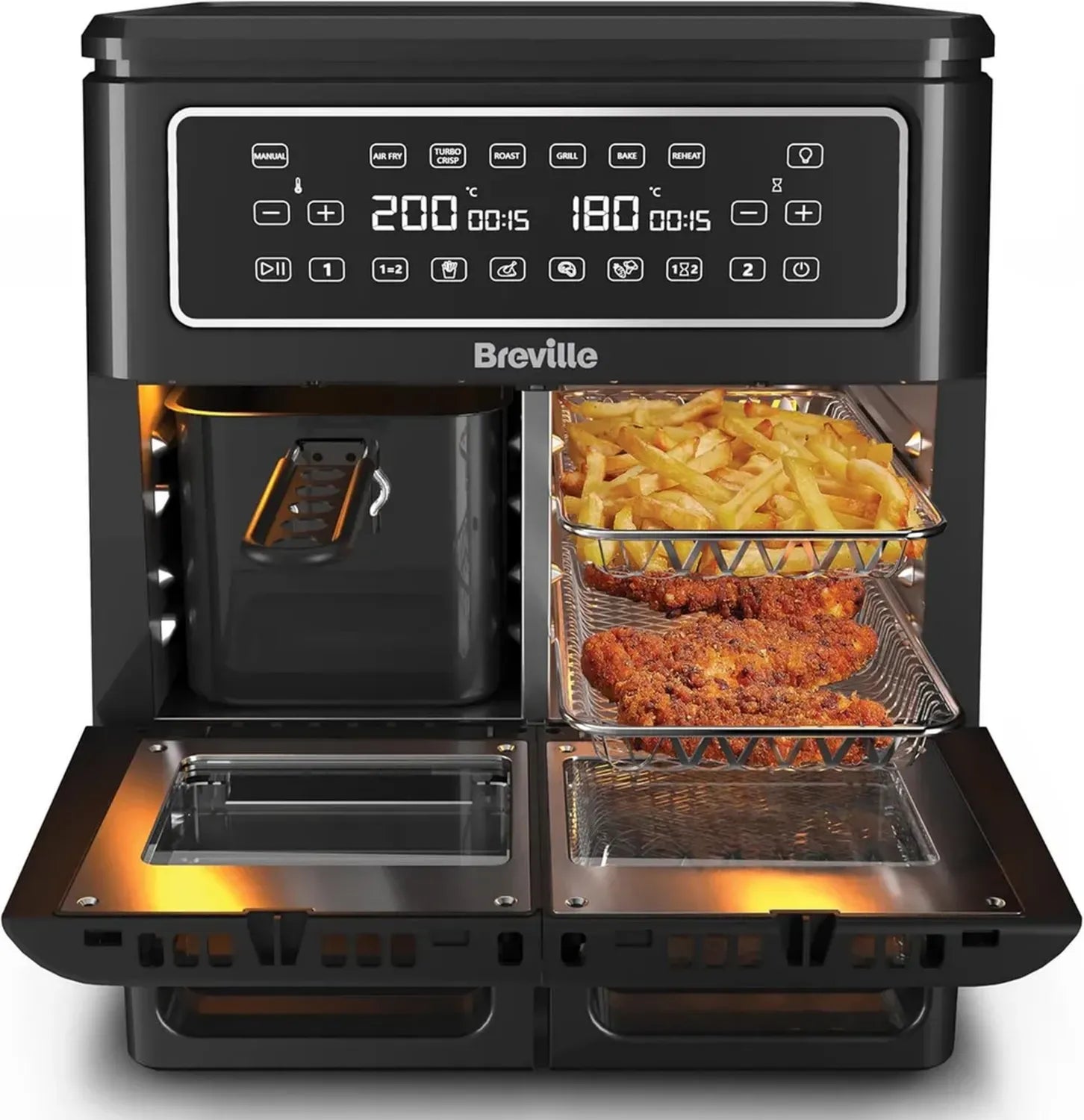 Breville Digitale Heißluftfritteuse Halo Flexi mit Doppelkammer, 11 l Kapazität, 2400 W, für große Gruppen