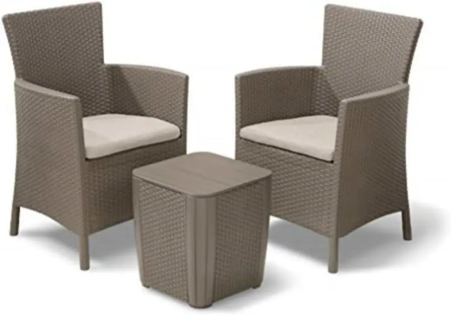 Allibert Iowa Balkonmöbel Set, 3-teilig, Cappuccino/Sand, mit Sitzkissen, wetterfestes Rattan-Design