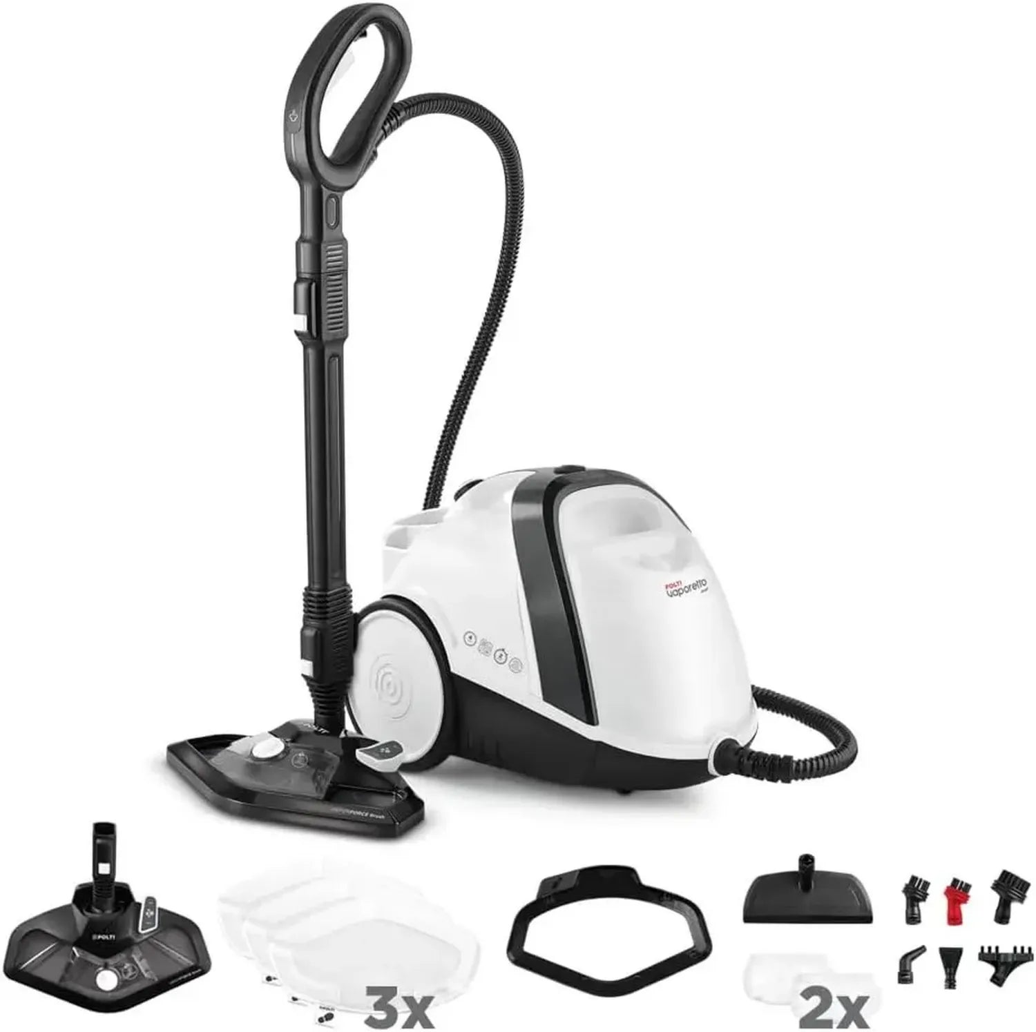 Polti Vaporetto Smart 120 - Dampfreiniger mit 4 Bar Druck und 2-Liter-Tank, 1500 W Leistung, schnelles Aufheizen in 2 Minuten, 14 Zubehörteile, Weiß/Schwarz