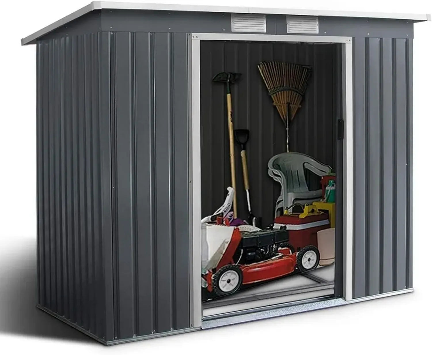 GOPLUS Wetterfestes Metallgerätehaus mit Schiebetüren, Fenster und Fundament, 2,37 m², für Garten und Balkon