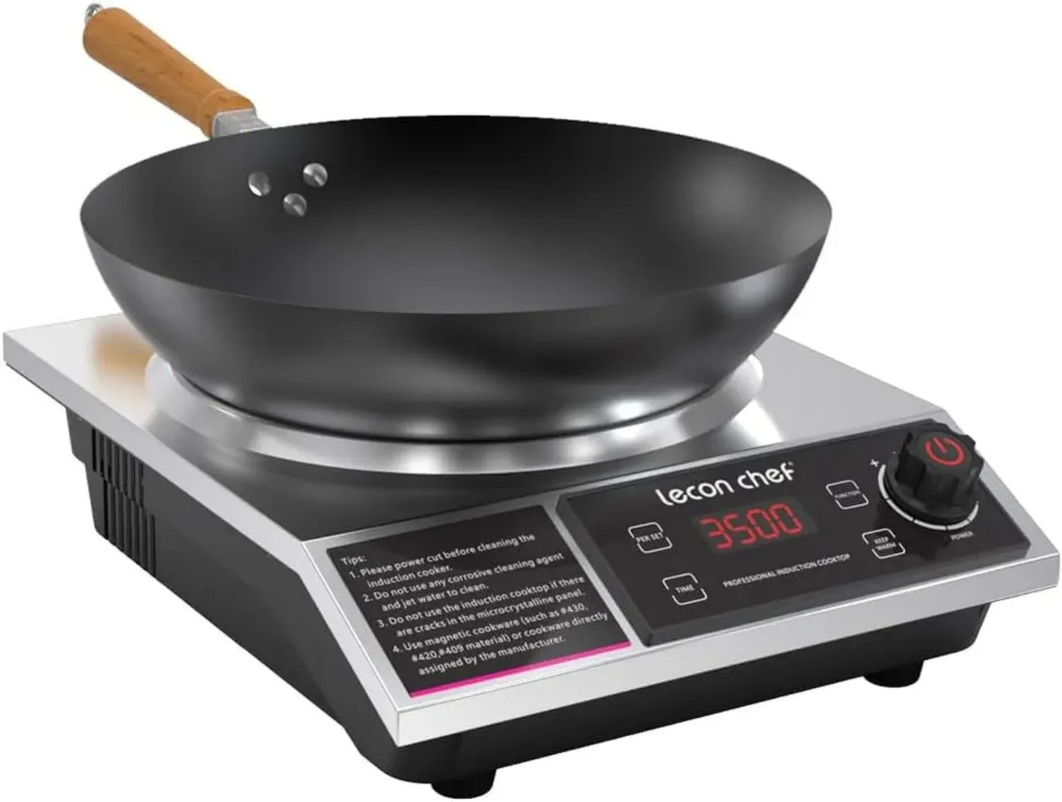 Leistungsstarke Induktionskochplatte mit Wok, 3500W, 60kg Belastung, Timerfunktion, 11 Temperaturstufen