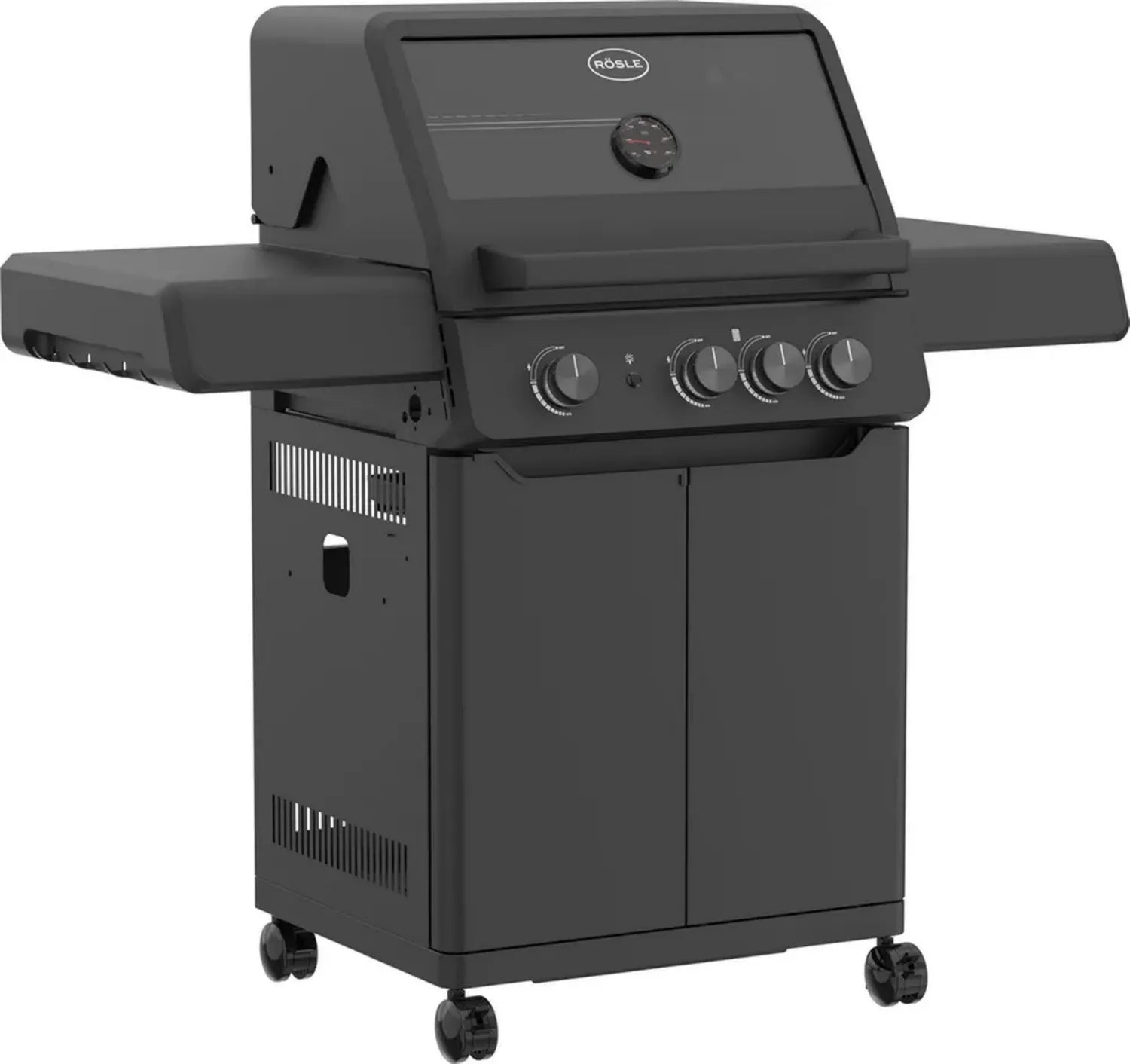 RÖSLE Gasgrill Allflame Peer 3 - 3 leistungsstarke Brenner & CRISPZONE bis 450 °C, Gusseisenroste, klappbare Seitentische, schwarz