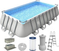 Avenli Rechteckiger Pool 549x305x122cm mit Stahlrahmen, inkl. Leiter, Filterpumpe, Bodenplane und Abdeckung, grau