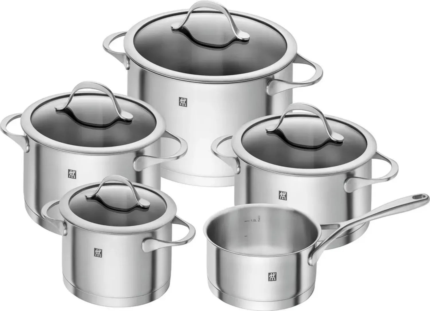 ZWILLING Edelstahl Kochtopf-Set 5-tlg. mit Glasdeckeln, Induktion geeignet, Silber