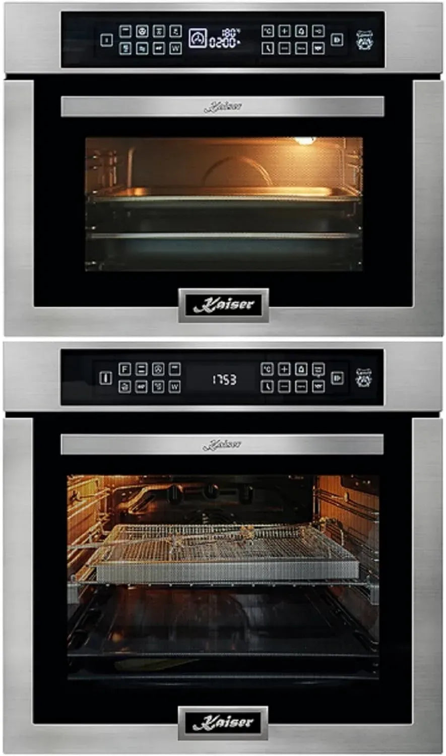 Kaiser Einbau-Herdset EH 6306 R+ EM 6307 R, 79L Backofen mit 15 Funktionen, Edelstahloptik, Mikrowellen-Backofen, 45cm, TouchControl, Heißluft, Infrarotgrill, 22 Programme