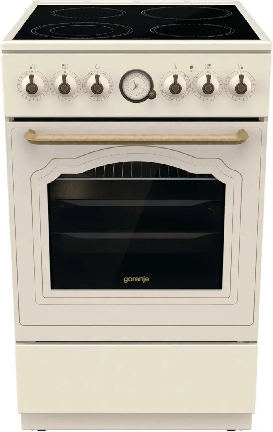 Gorenje Classico Retro Elektroherd mit Keramikkochfeld, 50cm, 70L, sanftes Schließen, Schnellaufheizung, AirFry, ExtraSteam, Pizzafunktion, AquaClean, Champagnerfarbe