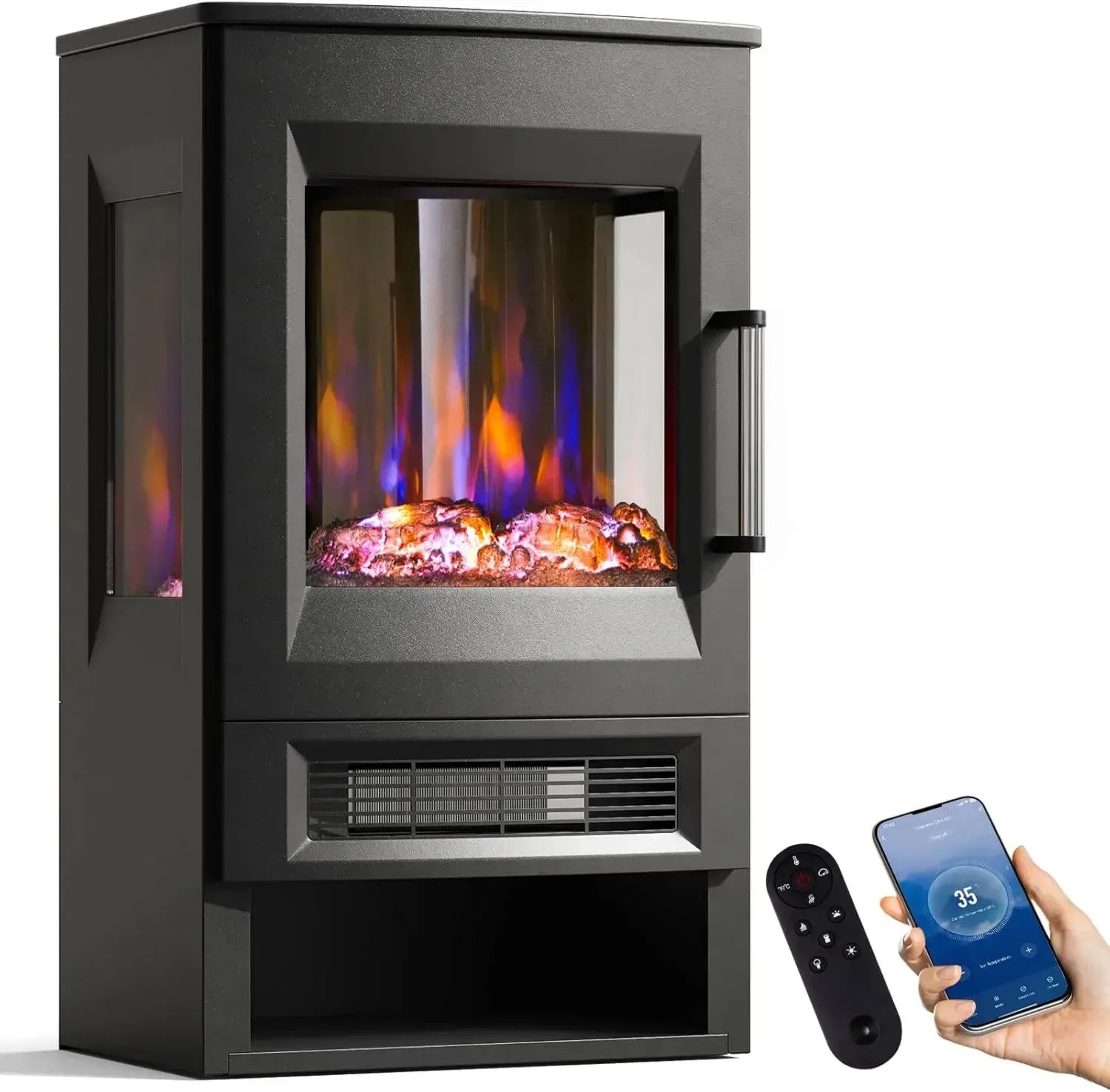 Elektrischer Kamin INMOZATA mit Panorama-LED-Flammen, Heizung & WiFi-Steuerung