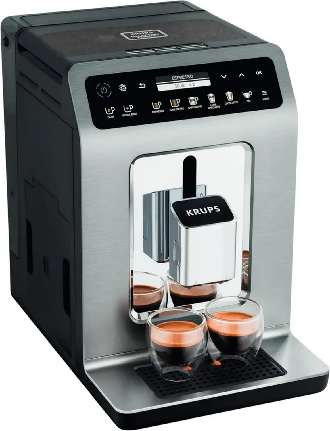 Krups Evidence Plus Kaffeevollautomat mit Milchsystem, 19 Getränkevariationen, Doppel-Tassen-Funktion, Farb-Touchdisplay, TÜV-geprüft, Silber, EA894T10