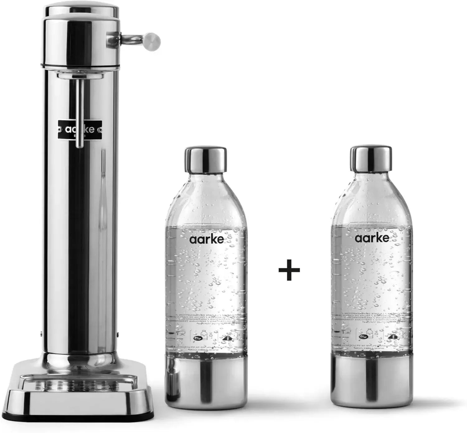 Aarke Carbonator 3 Wassersprudler Edelstahl mit 2 BPA-freien Flaschen, kompatibel mit 60L CO2-Zylinder